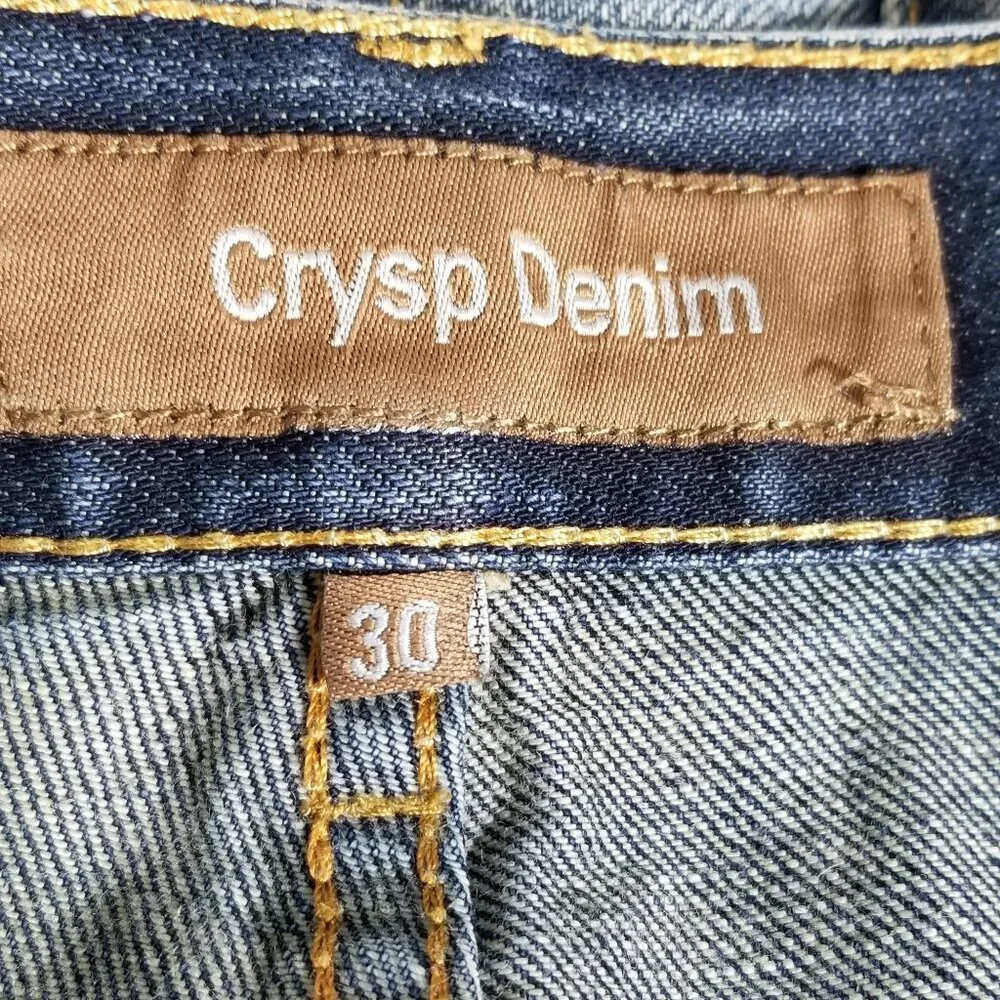 Crysp Denim Men Moto Biker Jeans Size 30 Blue Cotton Ribbed Pleated Panel Slim